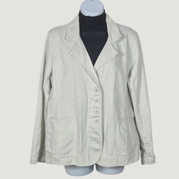 Eileen Fisher Jackets & Blazers - Eileen Fisher Beige Cream Hemp-Cotton Button-Front Blazer Jacket Size L